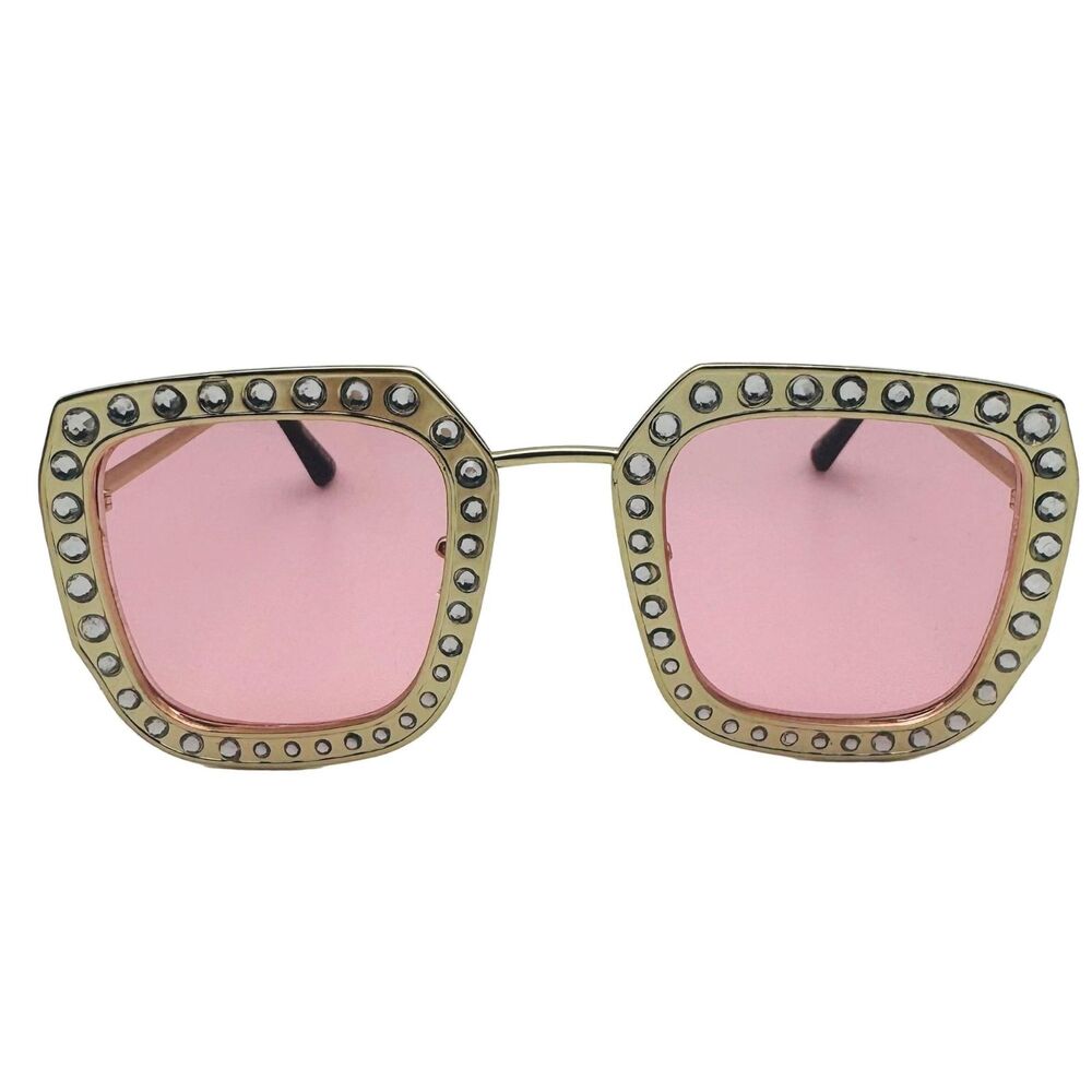 7045 | Pink Lens Square Ladies Sunglasses with Bling Accents